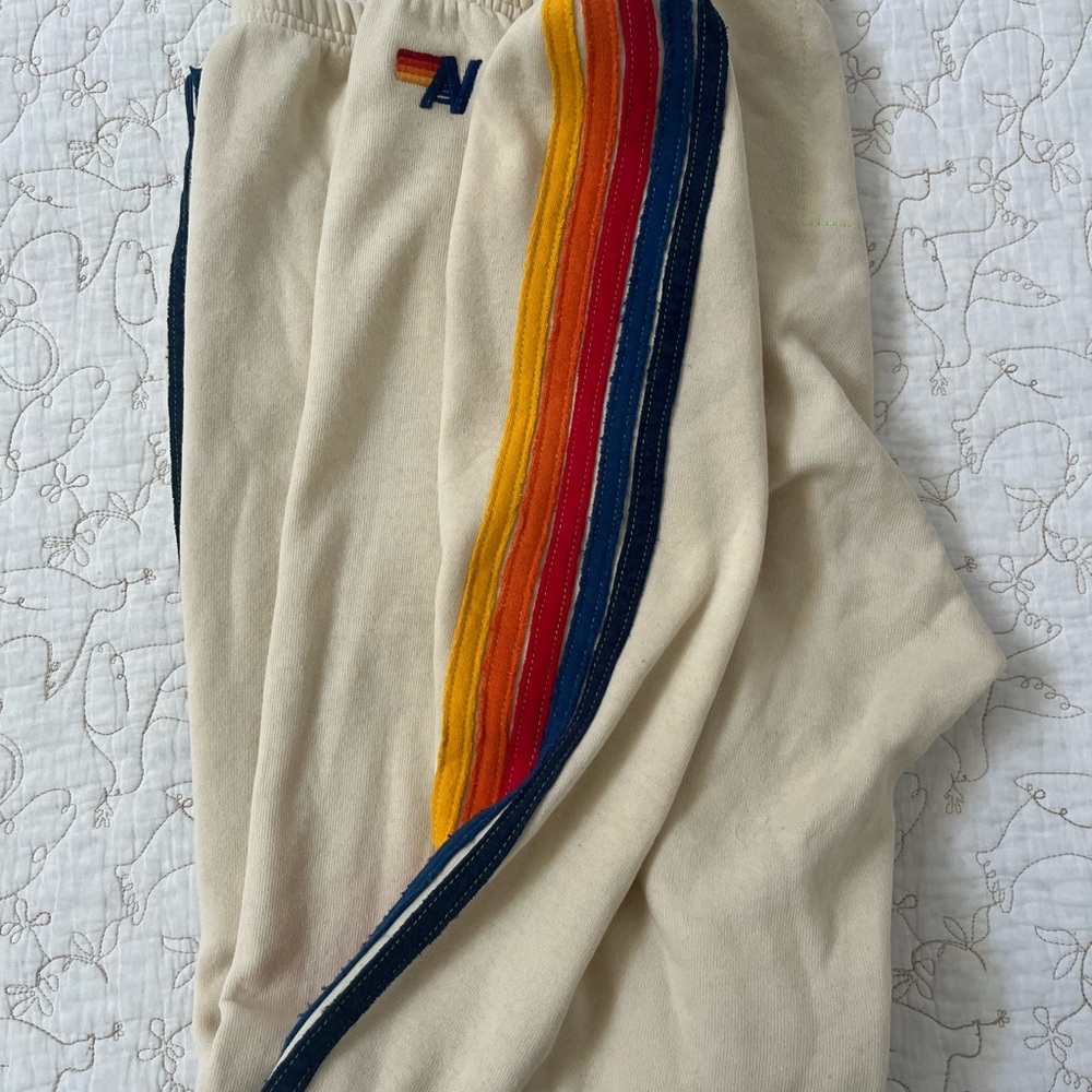 Aviator Nation sweatpants 5 stripe size XL cream